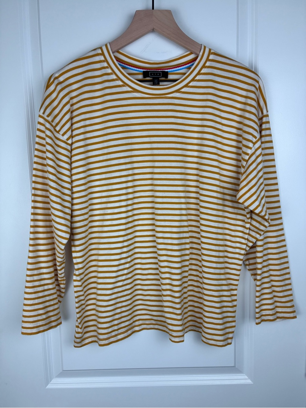 AYR Gold White Striped Long Sleeve Soft Tee Womens Size Medium